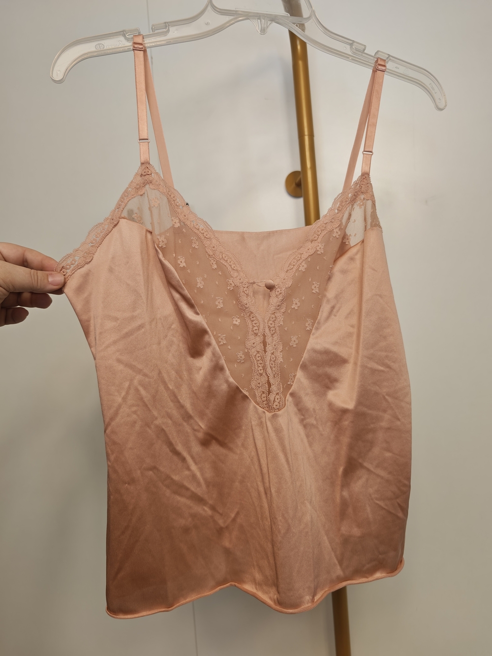 Dainty‎ Y2K Minimal Vanity Fair Peach Lace Trim Satin Chemise Vintage Size 36